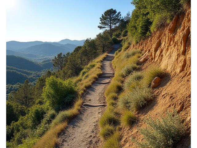 A steep hillside stabilized with native plants and natural erosion control methods after a heavy rain.