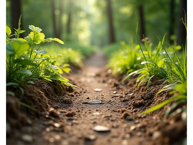 A close-up of a well-maintained natural trail, showing careful drainage and compacted earth.