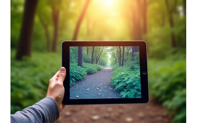 Online course module displayed on a tablet with nature background